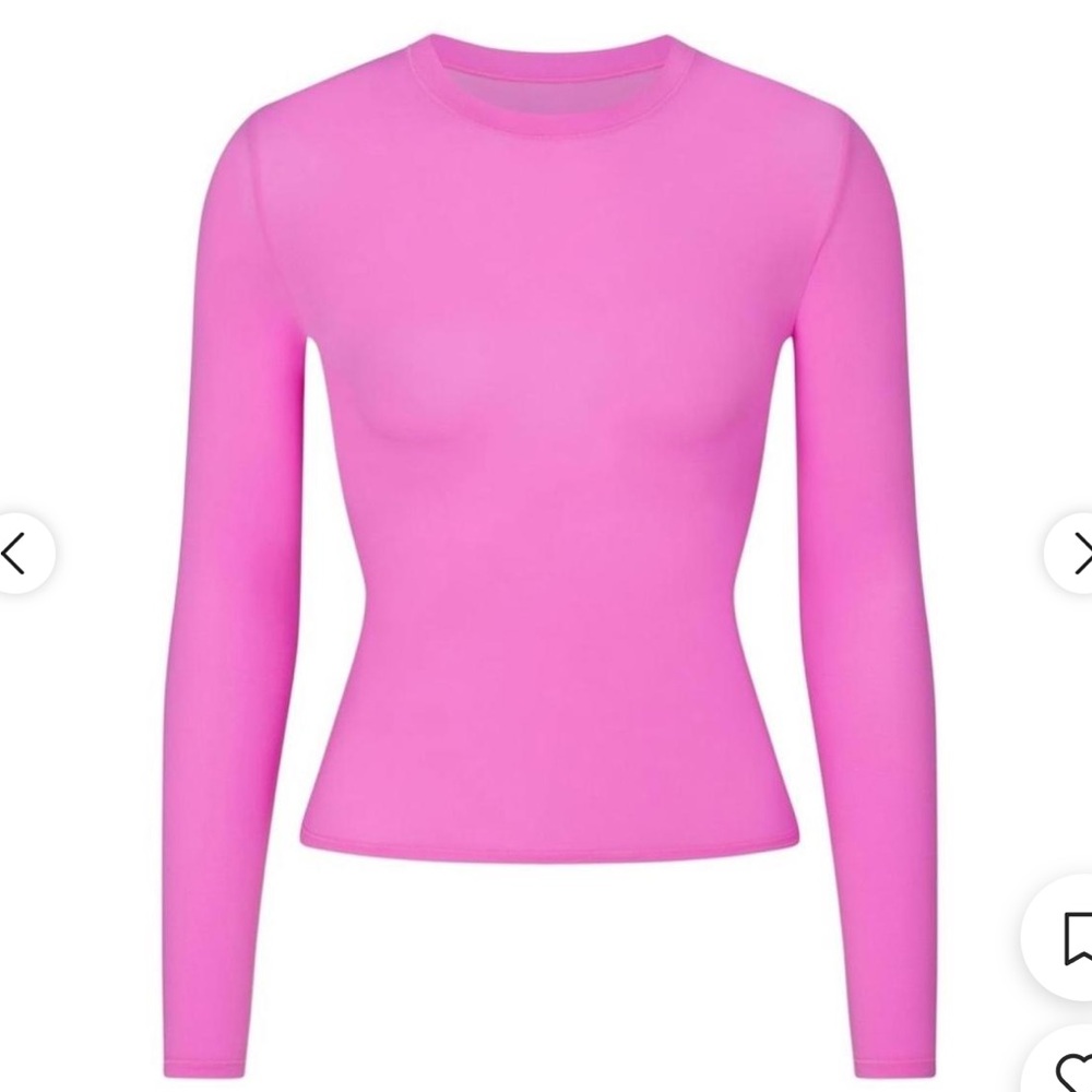 SKIMS Long Sleeve Crewneck Top in Bright Pink